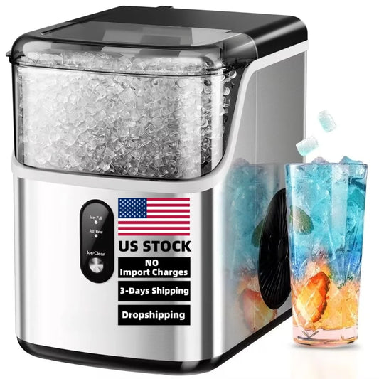 Self Cleaning Nugget Ice Maker Machine Portable Countertop Crushed Ice 34lbs OEM Logo Custom One Button Operation for RV Use
