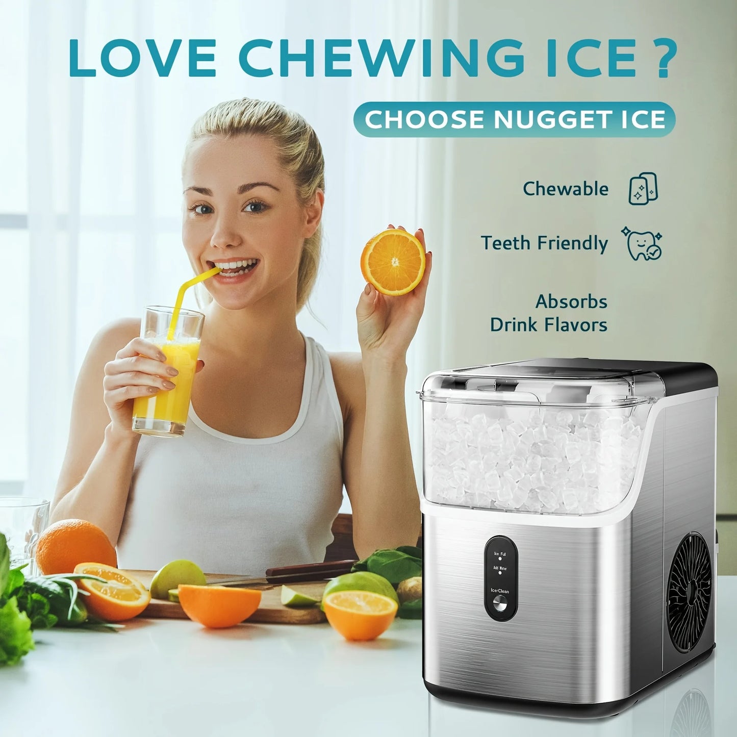 Self Cleaning Nugget Ice Maker Machine Portable Countertop Crushed Ice 34lbs OEM Logo Custom One Button Operation for RV Use