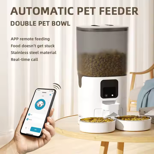 Smart Automatic Pet Feeder for Cats & Small Dogs – 7L WiFi Food Dispenser with Double Bowls, App Control & Dual Power Supply