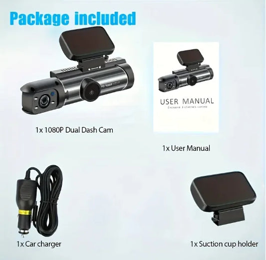 360° Dual Lens Car Dash Cam – High-Definition Front and Interior Recording with Night Vision for Enhanced Safety and Peace of Mind
