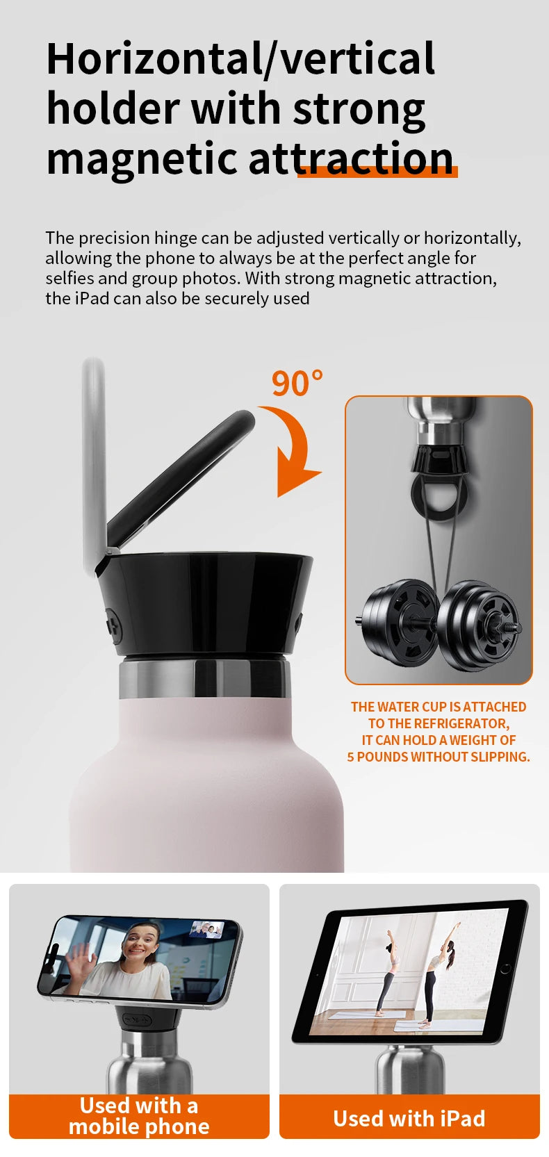 3 in 1 Waterproof Bocoice 550ML Smart Bluetooth Speaker Vacuum Bottle with Phone Holder MagBottle Speaker