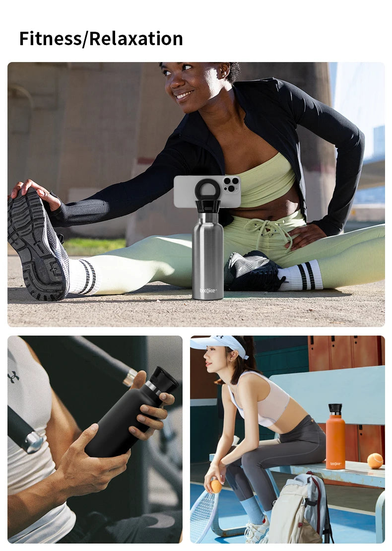 3 in 1 Waterproof Bocoice 550ML Smart Bluetooth Speaker Vacuum Bottle with Phone Holder MagBottle Speaker