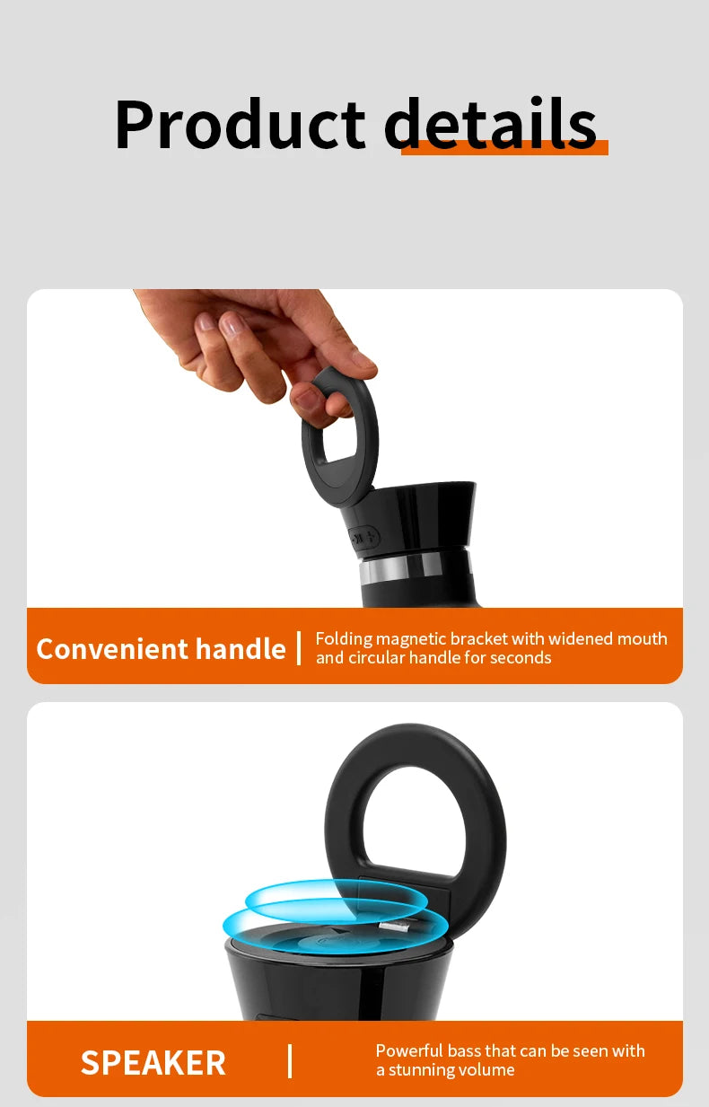 3 in 1 Waterproof Bocoice 550ML Smart Bluetooth Speaker Vacuum Bottle with Phone Holder MagBottle Speaker
